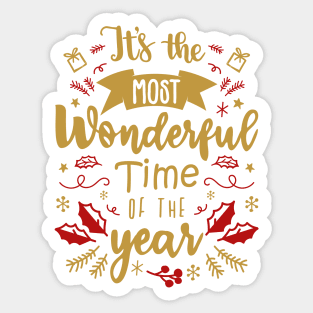 It's the Most Wonderful Time of the Year - Christmas Time - Red and Gold Tone Sticker